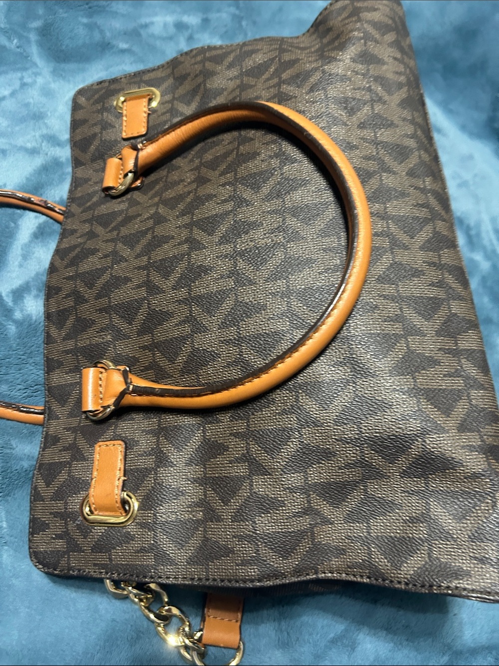 Michael Kors Brown MK Logo Satchel with Tan Handles - Picture 6 of 9